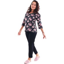 Asn Concept Kadın Çiçek Desenli Antrasit Renk Pijama Üstü (Büyük Beden Seçeneğiyle)