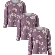 Asn Concept Kadın Çiçek Desenli Lila Renk Pijama Üstü 3'li Paket (Büyük Beden Seçeneğiyle)