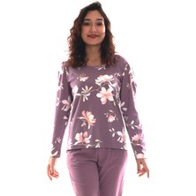 Asn Concept Kadın Çiçek Desenli Lila Renk Pijama Üstü (Büyük Beden Seçeneğiyle)