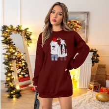 Nidam Butik Kadın Uzun Kollu Bisiklet Yaka Desenli Viskon Iki Iplik Elbise
