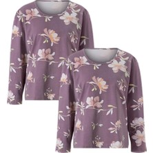 Asn Concept Kadın Çiçek Desenli Lila Renk Pijama Üstü 2'li Paket (Büyük Beden Seçeneğiyle)