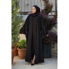 Yarasakol Işleme Detaylı Abaya 70012 Siyah
