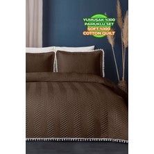 Kapitone Ponponlu %100 Pamuk Tek Kişilik Yatak Örtüsü ( Pike ) Takımı Koyu Kahve