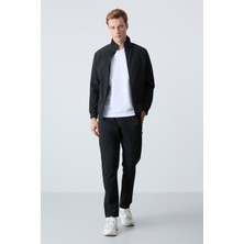 Tommy Life Siyah-Siyah Erkek Dik Yaka Çift Renk Slim Fit Klasik Paça Eşofman Takımı-85113