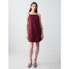 Jimmy Key Bordo %100 Keten Düz Kesim Kısa Tulum
