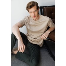 Erkek Sıfır Yaka T-Shirt K.bej