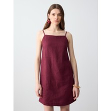 Jimmy Key Bordo %100 Keten Düz Kesim Kısa Tulum