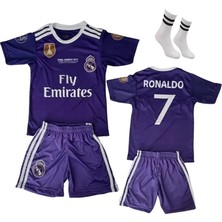 Cristiano Ronaldo 2017 Cardif Ligi Mor Çocuk Forma Takımı 4'lü Set Çorap+Bileklik Hediyeli