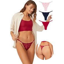 COTTONHILL Önü Dantelli Tül Detaylı Kadın Tanga 3'lü Paket Külot