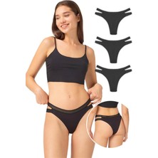 Cottonhill Çift File Lastikli Lazer Kesim Brezilya Külot 3'lü Paket - 4