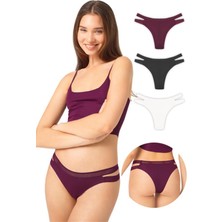 Cottonhill Çift File Lastikli Lazer Kesim Brezilya Külot 3'lü Paket - 6