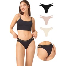 Cottonhill Çift File Lastikli Lazer Kesim Brezilya Külot 3'lü Paket - 3