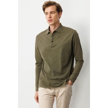 Erkek Polo Yaka Uzun Kollu Sweatshirt Haki