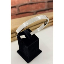 Esra Pamir Çelik Kelepçe Kalın Gümüş Renk  Bileklik