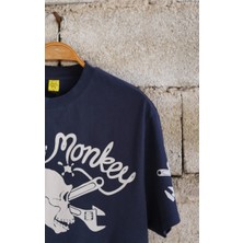 Grease Monkey Motorcycle Unisex Lacivert Oversize Tişört