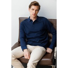 Erkek Polo Yaka Sweatshirt Lacivert