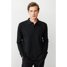 Erkek Polo Yaka Sweatshirt Siyah