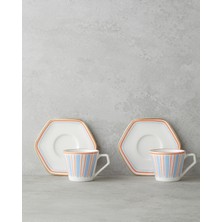 Traces Bone Porselen 4 Parça 2 Kişilik Kahve Fincan Takımı 80 ml Mavi-Turuncu