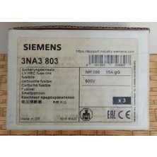Siemens 3NA3803 Bıçaklı Sigorta NH000 10 Amper Gl/gg 500 V Ac
