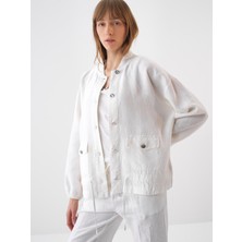 Kadın Beyaz Oversize Keten Ceket
