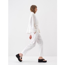 Kadın Beyaz Oversize Keten Ceket