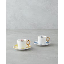 Nostalgia Porselen 4 Parça 2 Kişilik Kahve Fincan Takımı 90 ml Mavi-Sarı