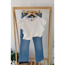 Miniğimin Cicileri Kolları Volanlı Ispanyol Kot Pantolonlu 2 li takım - Mavi