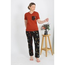 Moda Serdem Kadın Kısa Kol Pamuk Penye Pijama Takım Kremit 4214