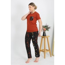 Moda Serdem Kadın Kısa Kol Pamuk Penye Pijama Takım Kremit 4214