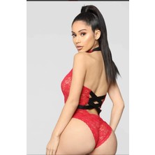 Seduce Textile Dantelli Kırmızı Derin Dekolteli  Lingerie Body Gecelik
