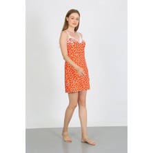 Moda Serdem Kadın Penye Ip Askılı Beyaz Puantiyeli Gecelik 36711 Turuncu