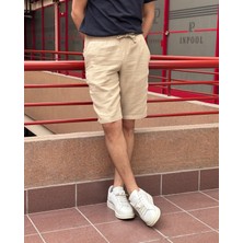 Erkek, Bel Lastikli, Regular Fit, Müslin Dokuma, %100 Pamuk, Yazlık Şort-Bermuda 303
