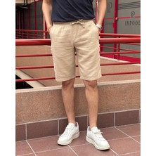 Erkek, bel lastikli, Regular Fit, Müslin dokuma, %100 pamuk, yazlık şort-bermuda 303