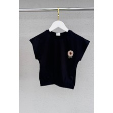 Cotton Nakış Detaylı Kız Çocuk Lastikli Tişört