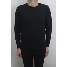 Santa Fistan Store Erkek Siyah Düz Spor Kesim Normal Kalıp Bisiklet Yaka Uzun Kollu Body