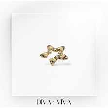 Diva Viva - Renkli Taşlı Yıldız Kadın Kıkırdak Küpe - Aurastar Earcuff