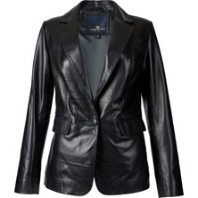 Karolina Kadın Kruvaze Yaka Tek Düğmeli Hakiki Deri Blazer Ceket