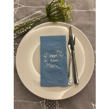 Kidspartim Gümüş Yaldızlı Mavi Afiyet Olsun Çiçekli Çelenk Garson Peçete 16 Adet