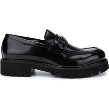 Valentino Erkek Hakiki Deri Siyah Loafer Ayakkabı 667 20922 Eva Taban Düz Topuk