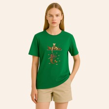 Mythical Istanbul Elowen Yeşil Kadın Tasarım Tişört Bisiklet Yaka Pamuklu Tshirt