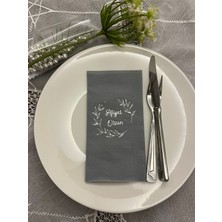 Kidspartim Gümüş Yaldızlı Gri Afiyet Olsun Çiçekli Çelenk Garson Peçete 16 Adet