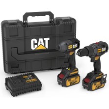 Cat DX12K.2 18VOLT/4.0AH Li-Ion Çift Akülü Kömürsüz Profesyonel Şarjlı Darbeli Matkap + DX71.2 Kömürsüz Darbeli Tornavida Kombo Set