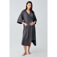 Kısa Kollu Esnek Viskoz Hamile Sabahlık Gecelik Takım 16400