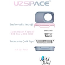 Uzspace 600 ml Çorba Kaseli-Çelik Kaşık Çatallı Paslanmaz Çelik Bento Lunch Box Yeni Nesil Sefer TASI-FFLBOX8021600