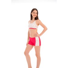 Rukomayo Pembe Desenli Sırtı Çapraz Yüzücü Model Çocuk Freeset Şortlu Bikini