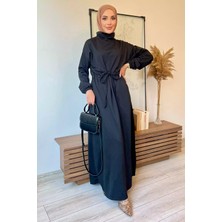 Bel Bağlamalı Kol Lastikli Tesettür Elbise P-00012596