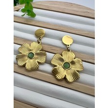 Yeşil Taşlı Çiçek Şeklinde Çiçek Küpe