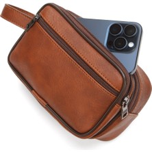 Erkek Bileklik Kemerli Portföy Clutch Traş Kozmetik El Çantası NEWPOLO344 - Taba
