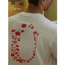Sevgiliye Harfli Öpücük Kiss Design Baskılı Oversize Unisex T-Shirt