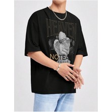 Unisex Oversize Baskılı Tshirt Siyah
